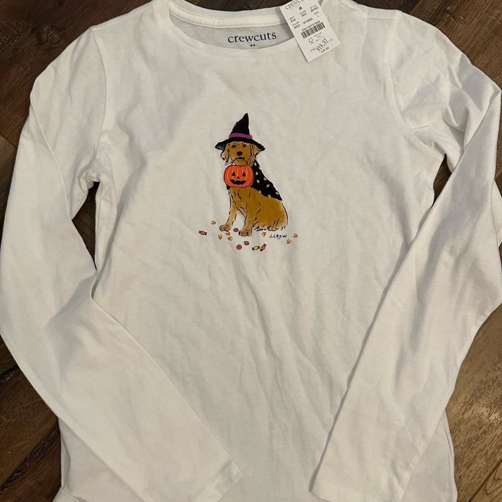 Crewcuts White Long Sleeve Tee with Halloween Dog Design